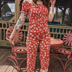 Indigo rose size M red floral jumpsuit